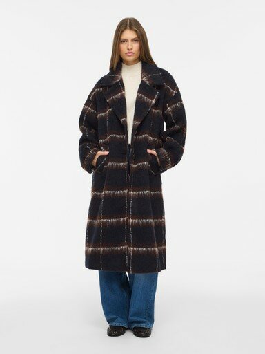Vila lange jas Vimelon navy/brown 