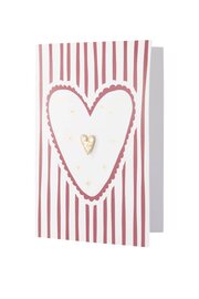 Zusss wenskaart met broche hartje - strepen rood wit