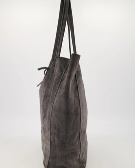 Suede shopper grijsblauw