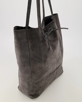 Suede shopper grijsblauw