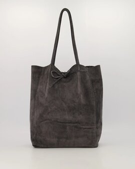 Suede shopper grijsblauw