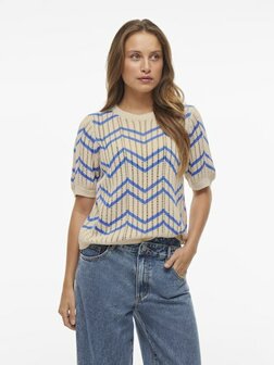 Vila top viautra stripe birch/blue