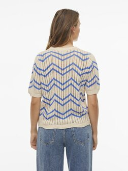 Vila top viautra stripe birch/blue