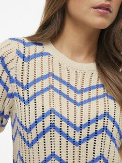 Vila top viautra stripe birch/blue