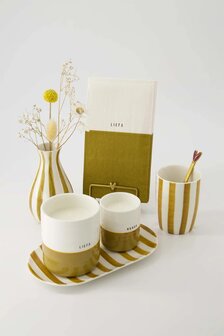 Zusss koffiemok streep oker/wit