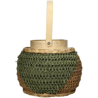 Windlicht bamboe, jute groen-bruin