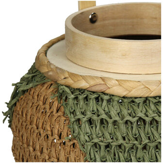 Windlicht bamboe, jute groen-bruin