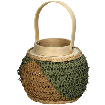 Windlicht bamboe, jute groen-bruin