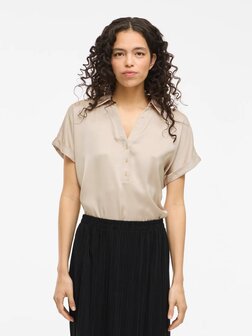 Vila glanzende blouse Vienna cement *gerecycled polyester* 