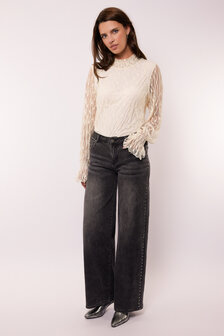 G-Maxx Neona wide leg jeans dark grey met studs