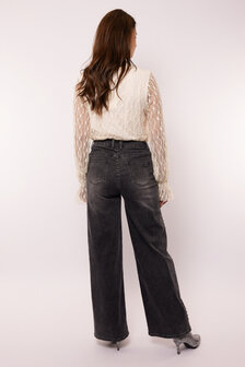 G-Maxx Neona wide leg jeans dark grey met studs