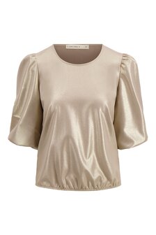 Zusss top met pofmouw lurex beige goud