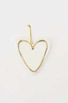 Zusss kersthanger hartje keramiek wit - goud
