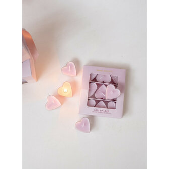 Deco waxinelichtjes hearts set/9 roze