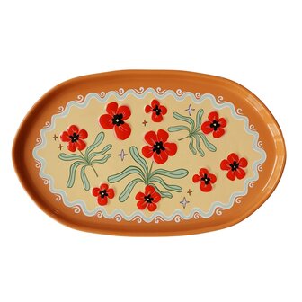 Grote ovale schaal met bloemen