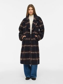 Vila lange jas Vimelon navy/brown 