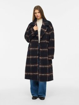 Vila lange jas Vimelon navy/brown 