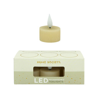 Led set/6 theelicht oplaadbaar gebroken wit