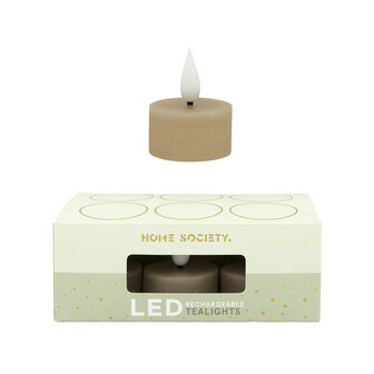 Led set/6 theelicht oplaadbaar beige