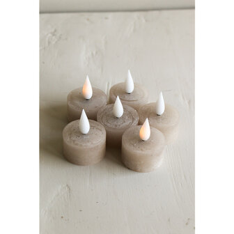 Led set/6 theelicht oplaadbaar beige