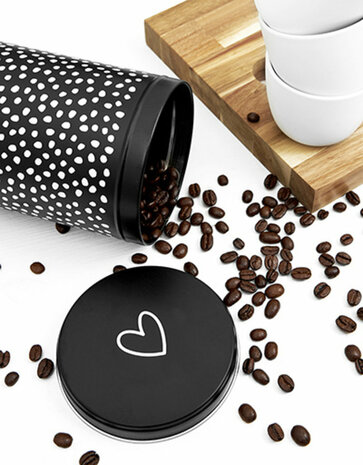 Zoedt koffieblik met hartje op deksel