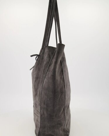 Suede shopper grijsblauw