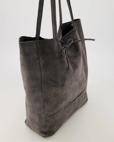 Suede shopper grijsblauw