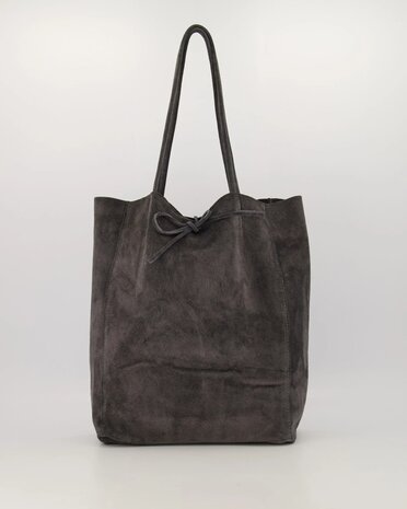 Suede shopper grijsblauw