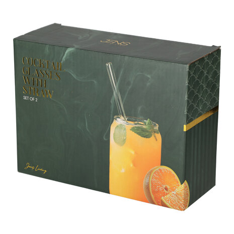 Set van 2 cocktailglazen met rietjes