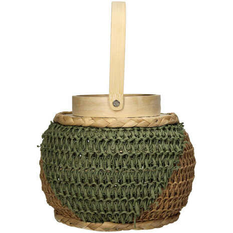 Windlicht bamboe, jute groen-bruin
