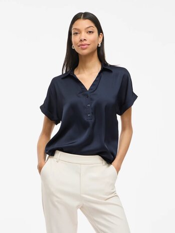 Vila glanzende blouse Vienna navy *gerecycled polyester* 