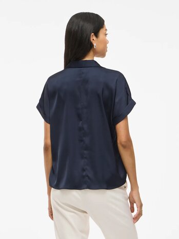 Vila glanzende blouse Vienna navy *gerecycled polyester* 