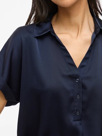 Vila glanzende blouse Vienna navy *gerecycled polyester* 