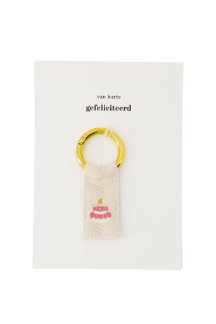 Zusss ansichtkaart met sleutelhanger taart wit/roze