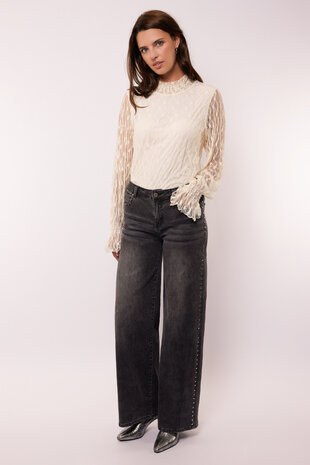 G-Maxx Neona wide leg jeans dark grey met studs