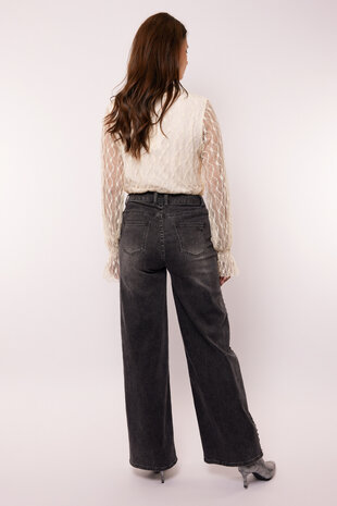 G-Maxx Neona wide leg jeans dark grey met studs