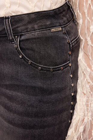 G-Maxx Neona wide leg jeans dark grey met studs