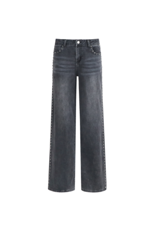 G-Maxx Neona wide leg jeans dark grey met studs