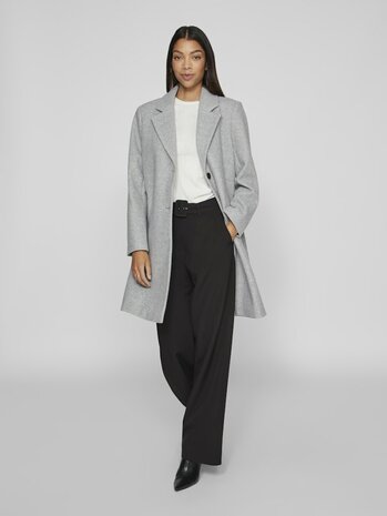 Vila button coat light grey melange