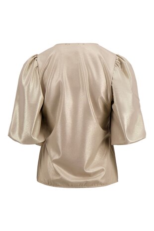 Zusss top met pofmouw lurex beige goud