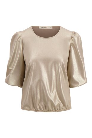 Zusss top met pofmouw lurex beige goud