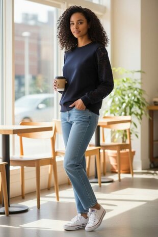 Sweater lace arms donkerblauw