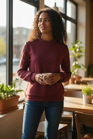 Sweater lace arms bordeauxrood