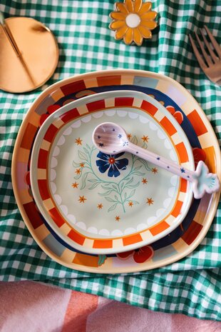 Serveerbord groen met bloemen