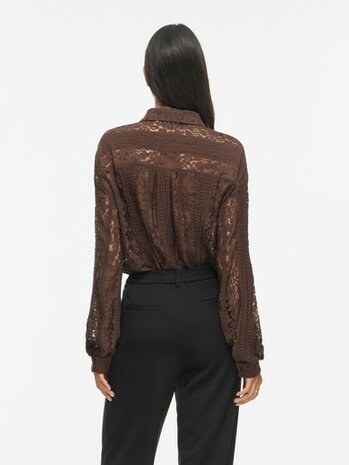 Vila kanten blouse visilano coffee bean