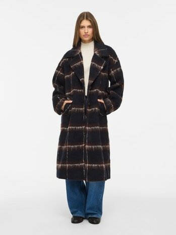 Vila lange jas Vimelon navy/brown 