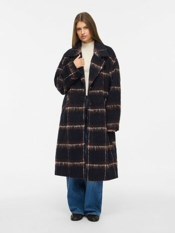 Vila lange jas Vimelon navy/brown 