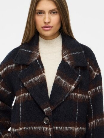 Vila lange jas Vimelon navy/brown 