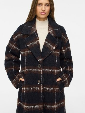 Vila lange jas Vimelon navy/brown 