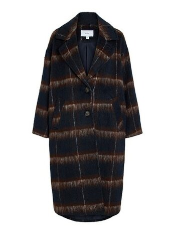 Vila lange jas Vimelon navy/brown 